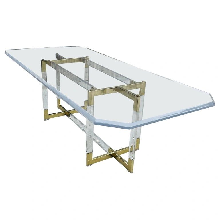 Charles Hollis Jones Lucite & Brass Dining Table from the "Metric" Collection, Signed