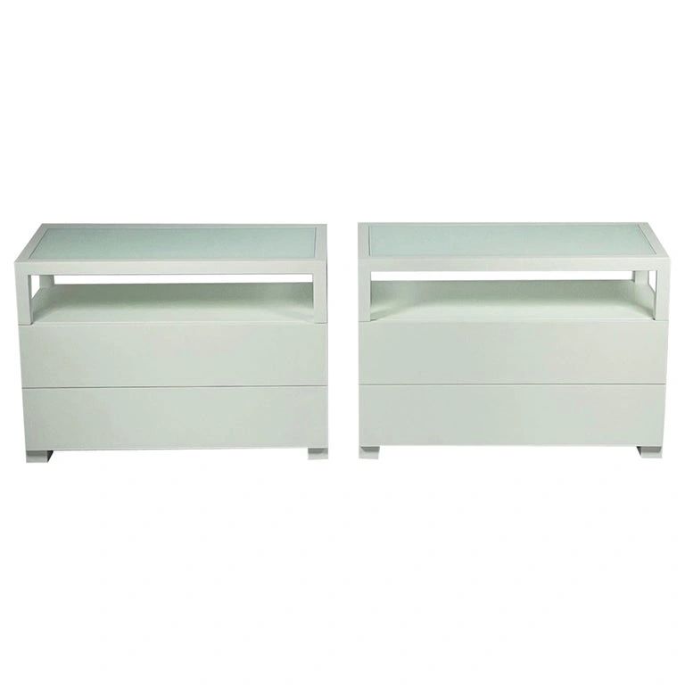 Custom Nightstands in White Oak & Milk-Glass by Cain Modern, USA 2023