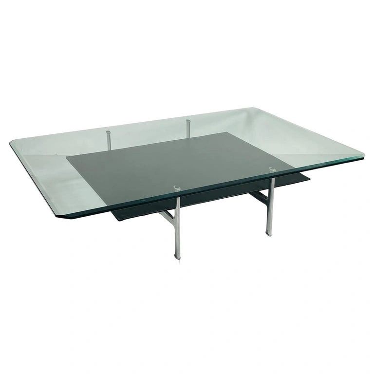 Leather, Aluminum & Glass Coffee Table by Antonio Citterio for B&B Italia