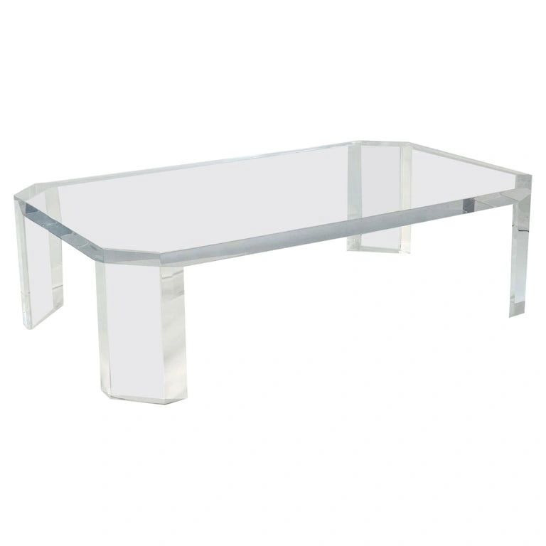 Large Coffee Table in 2" Solid Lucite by Charles Hollis Jones, Model 505, USA 1975 Signed
