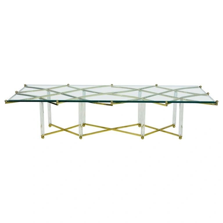 "Treillage" Coffee Table in Lucite and Brass by Charles Hollis Jones, USA 1968