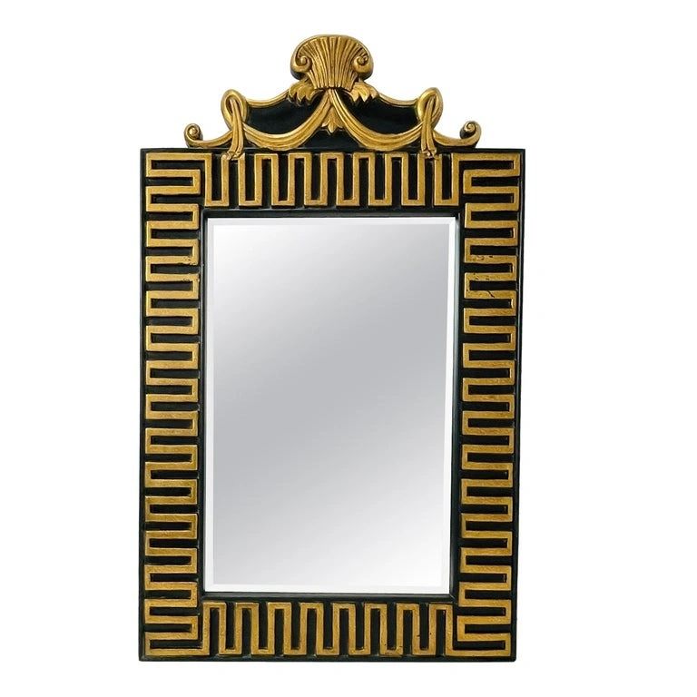 Vintage Greek Key Mirror in Solid Wood with Gold Gilt attb to Maitland Smith