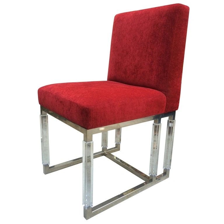 Set of Six "Metric" Side Chairs in Nickel and Lucite by Charles Hollis Jones, USA 1960's Signed