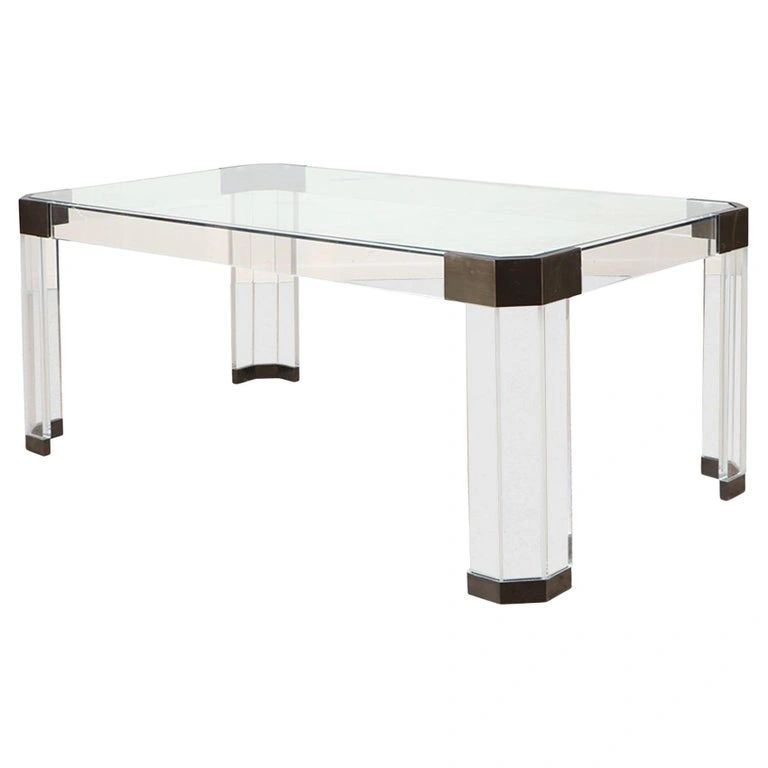 Lucite, Glass and Brass Dining Table by Charles Hollis Jones, USA 1970's