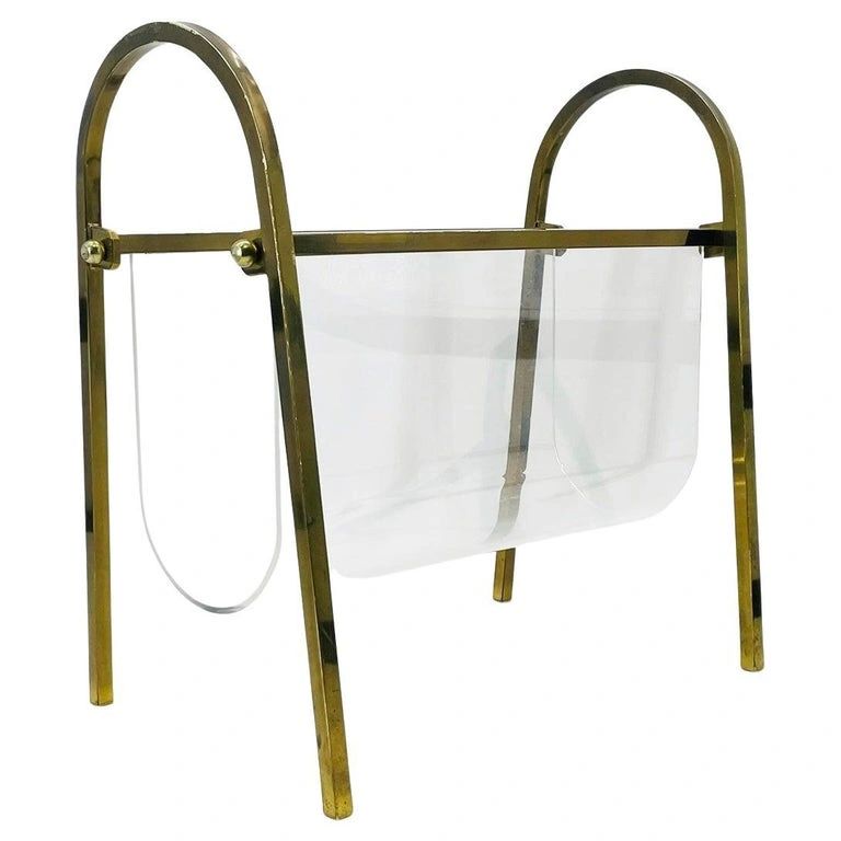 Brass & Lucite Magazine Holder by Charles Hollis Jones, USA 1960's Signed