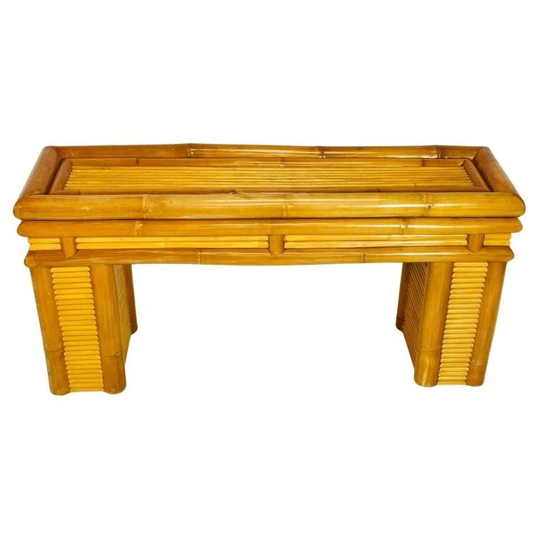 Vintage Bamboo and Split Rattan Console Table, Philippines 1970's