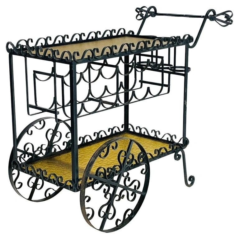 Vintage Modern Wrought Iron Bar Cart, USA 1960'S