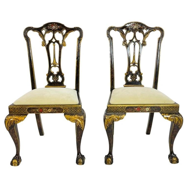 Pair of Side Chairs With Gold Gilt & Claw Feet Details, Circa 1940's