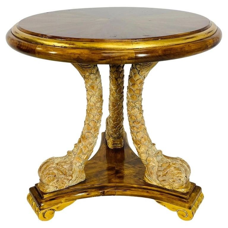Vintage Tabouret Table With Dolphin Design & Gold Accents