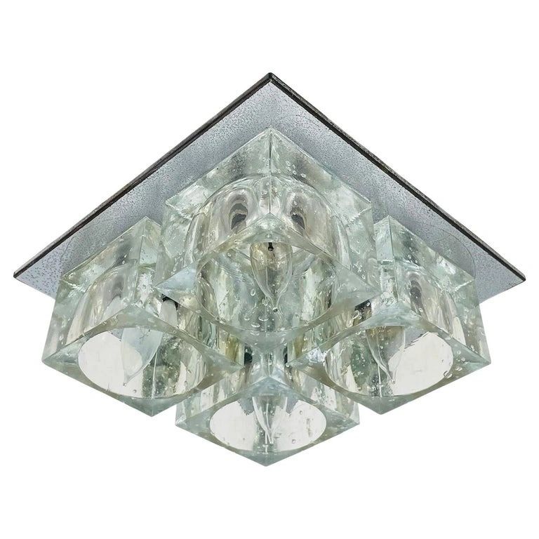 Flush Mount Chrome & Murano Glass Ceiling Light by Sciolari for Lightolier