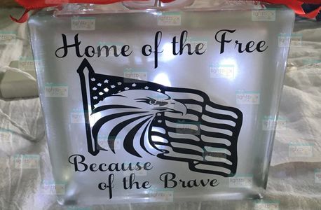 Home of the Free Because of the Brave etched glass LightBox