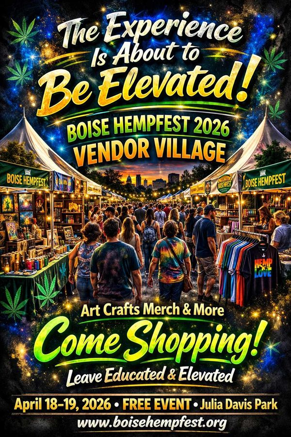 Boise Hempfest 2026 Vendor Village invites you to shop art, crafts, and more at a free event.