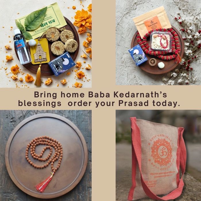 Baba Kedarnath Prasad items including sacred beads and holy water.