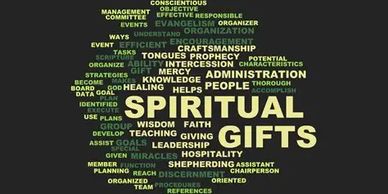 Word cloud highlighting various spiritual gifts and related concepts.