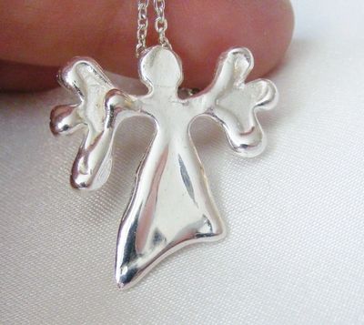 Handmade silver angel, Silver Berry Angel Pendant. Hallmarked at Birmingham assay office, small silver angel