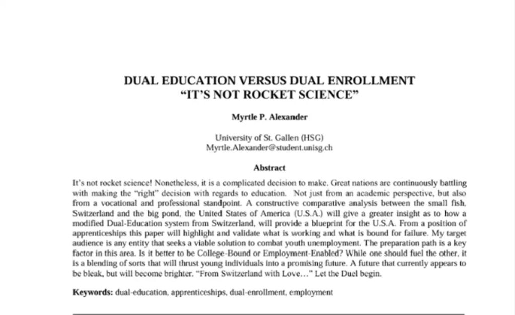 Research paper on dual education versus dual enrollment in the US and Switzerland.
