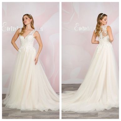T212052 Romantic Sequin Lace & Stretch Crepe Wedding Dress with Bateau  Neckline