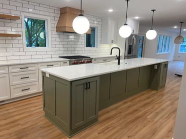 Kitchen with Green center island