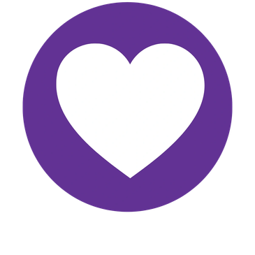 White heart inside a purple circle.