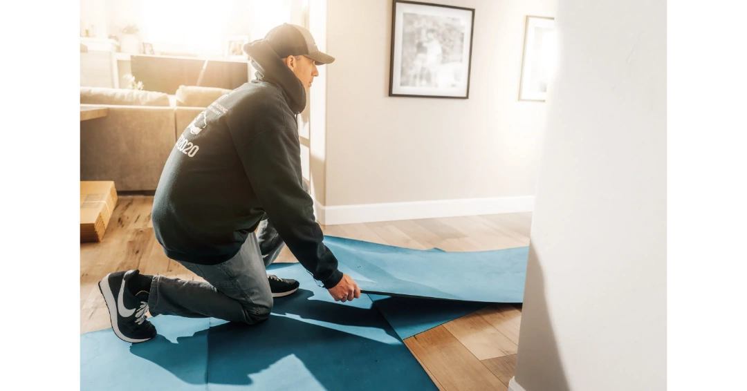 Bend Brothers moving applying floor protection for residential move