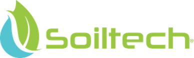 Soiltech logo with green and blue leaf design.