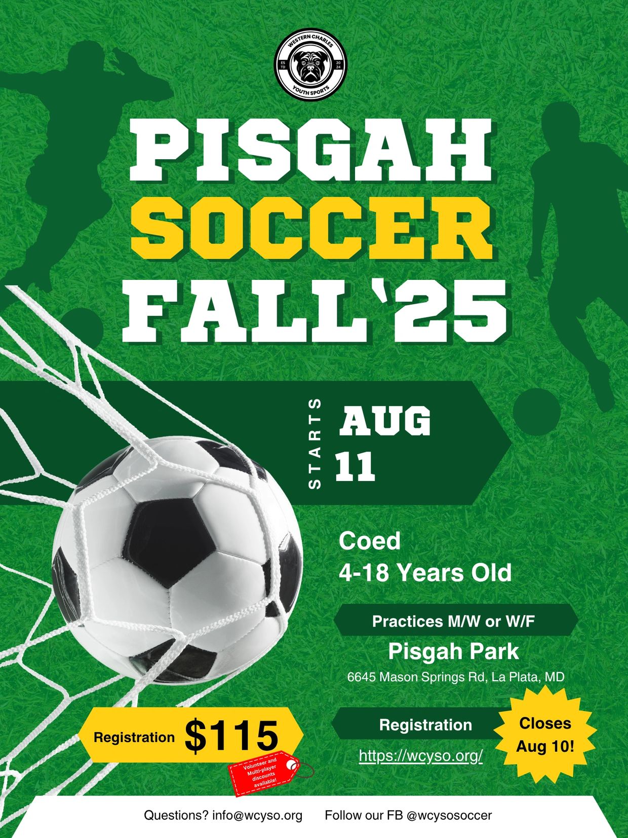 Green flyer advertising Fall Youth Soccer