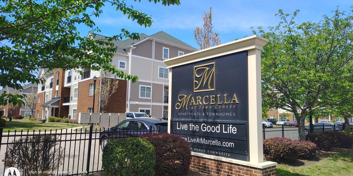 Marcella at Town Center entrance sign at 101 Benevita Place Hampton VA 23666 — Boyd Homes apartments