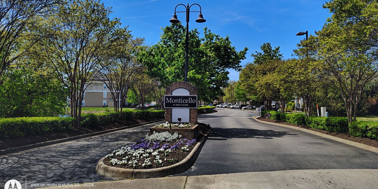Monticello at Town Center apartment entrance in Hampton VA near Peninsula Town Center