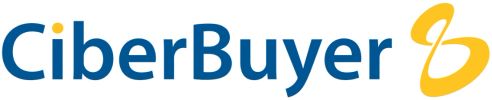 Logotipo de CiberBuyer con texto azul y símbolo amarillo.