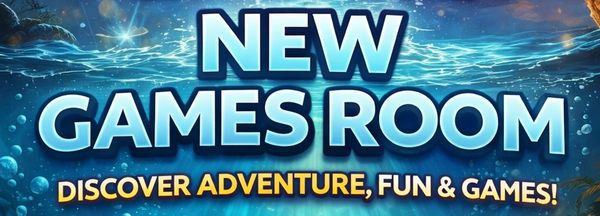 Bright underwater-themed banner announcing a new games room.