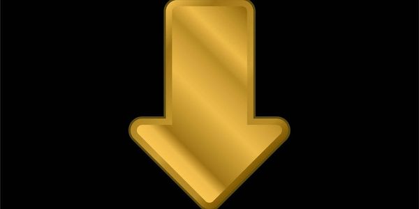 A shiny golden arrow pointing downward on a black background.