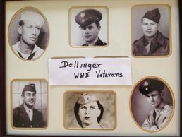 Portraits of six WWII veterans from the Dellinger family in uniform.