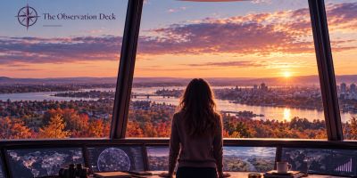 Person enjoying sunset view from observation deck.