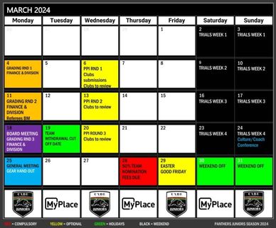 Panthers Juniors 2024 March Calendar and Key Dates