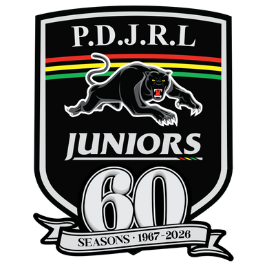 Logo of P.D.J.R.L Juniors with a panther and 60 seasons banner.