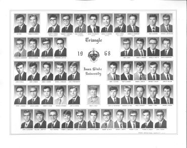 1968 Iowa State University Triangle yearbook page with male portraits.