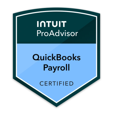 Intuit ProAdvisor QuickBooks Payroll Certified badge.