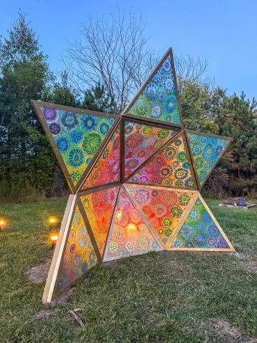 "you are stardust," painted metal and polycarbonate, 2026.  Franconia Sculpture Park