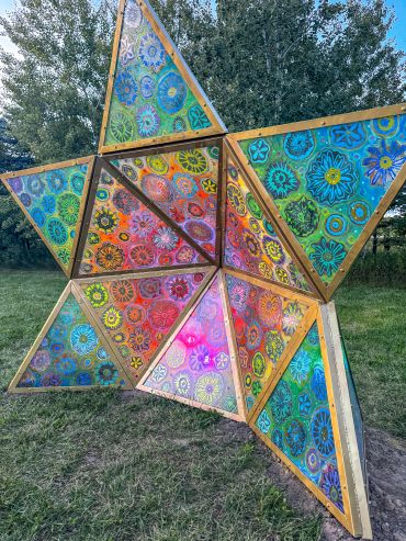 "you are stardust," painted metal and polycarbonate, 2026.  Franconia Sculpture Park