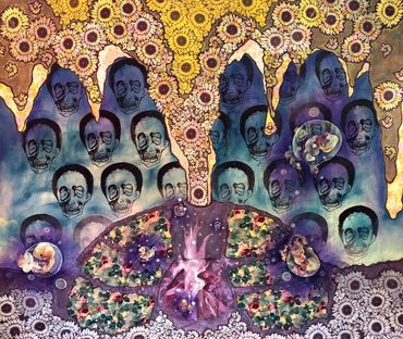 Sweatlodge, 2012
 

water based paints, screen printed drawings, and hand sewing on muslin, 122 x 12