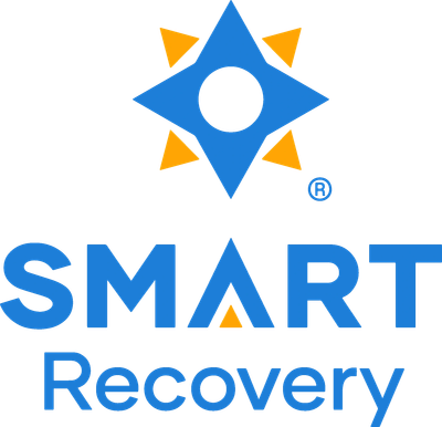 SMART Recovery logo with blue and orange elements.