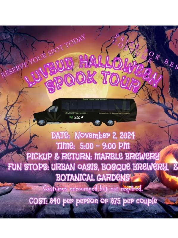 Join us for our HALLOWEEN SPOOK TOUR on November 2, 2024.  We will begin our tour at MARBLE BREWERY 