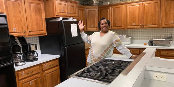 Pictured: Jamie in her new kitchen 