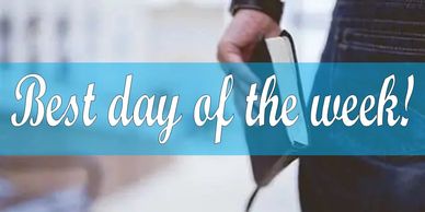 Best day of the week text overlay on a person holding a book.
