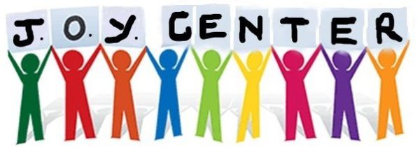 Colorful figures holding letters spelling JOY CENTER.