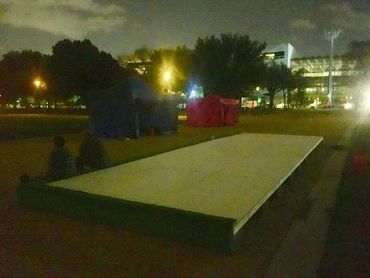 Tents and stage are up and running