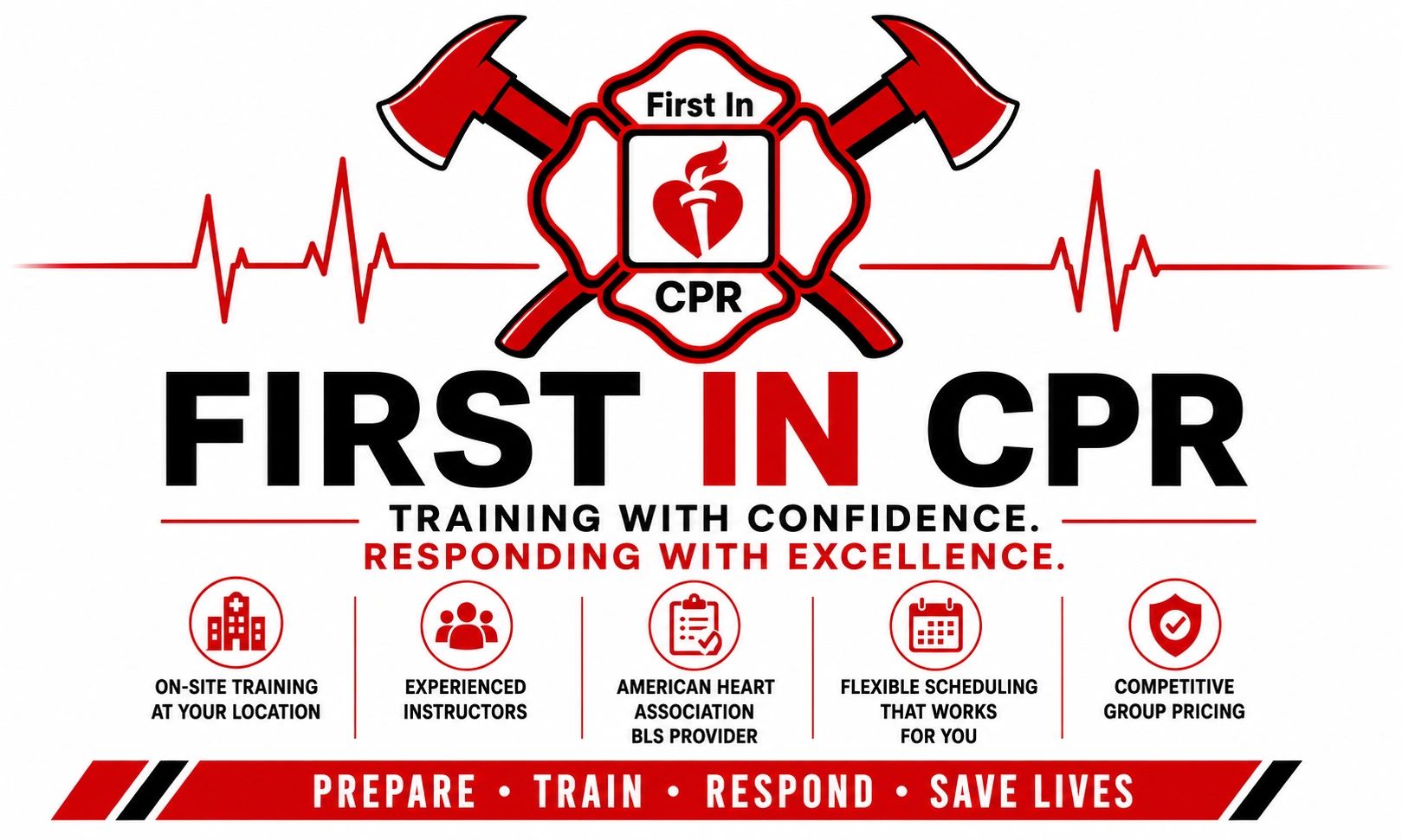 First In CPR training and certification advertisement with key features.