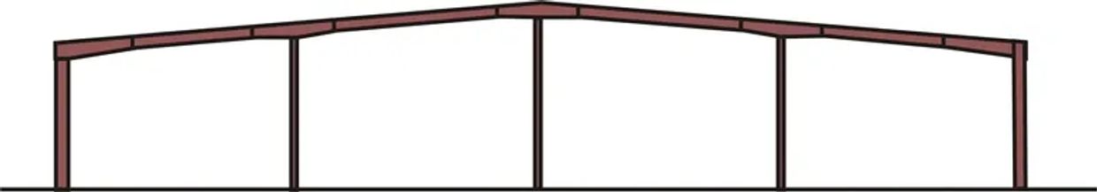 Simple steel frame structure with angled roof supports.