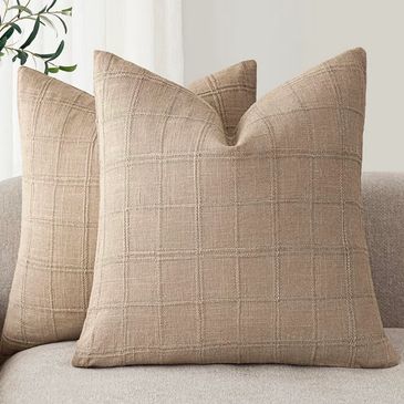Neutral Linen Check Pillows