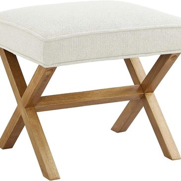 Mid-Century Square Modern X Ottoman Chair, Linen, Ivory, 18"D x 20"W x 18"H